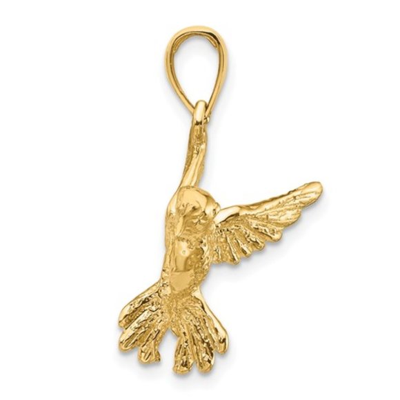 14k Yellow Gold 2-D Hummingbird Necklace Charm Pendant gift for bird lover mom - Picture 3 of 3